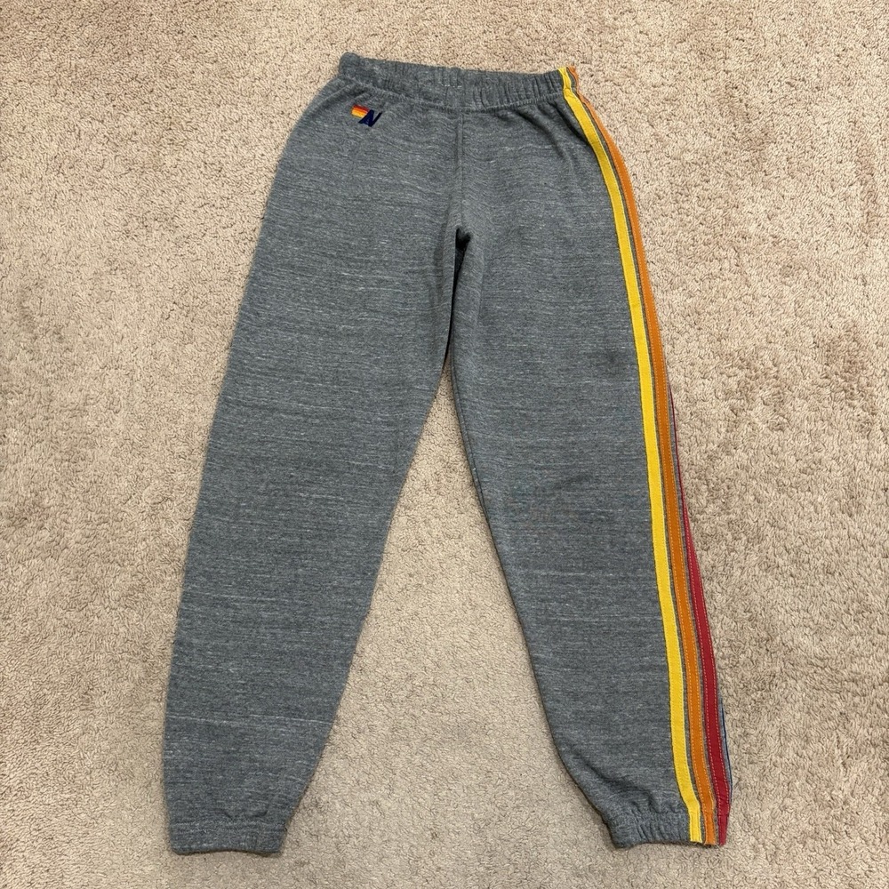 Aviator Nation 5-Stripe Sweatpants Womens XS Gray Rainbow Stripe